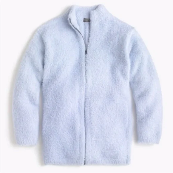 NWOT J CREW POINT SUR FUZZY CARDIGAN LT BLUE MEDIUM OVERSIZED ZIP UP JACKET - Picture 4 of 13